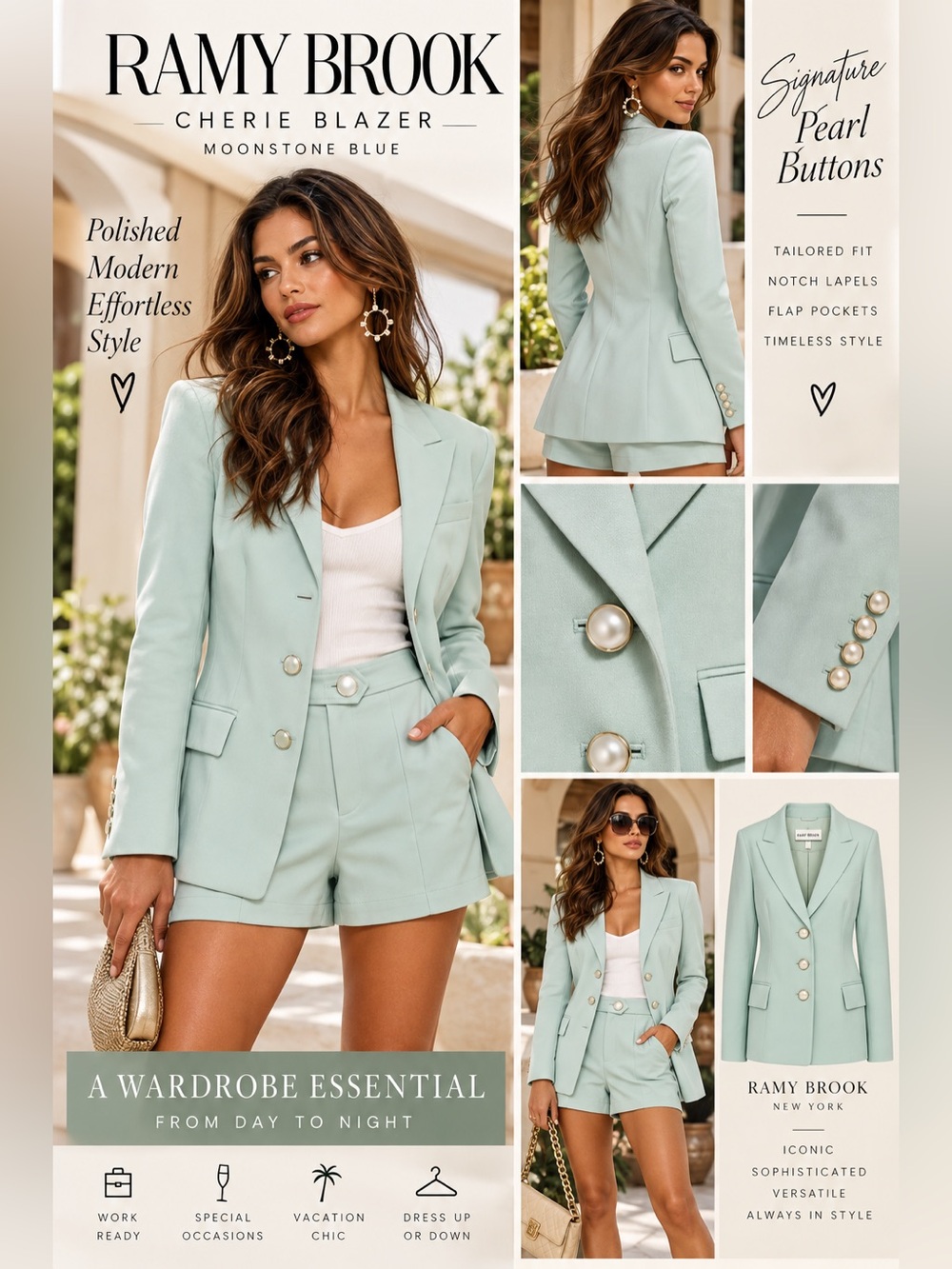 Ramy Brook Cherie Moonstone Blue Stretch Blazer Size 12 NWOT